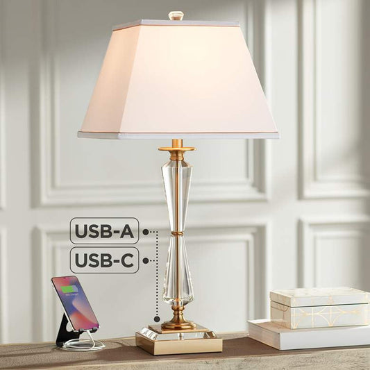 Lamps Plus Stiffel Heath 31 5/8" Luxe Gold and Crystal USB Table Lamp