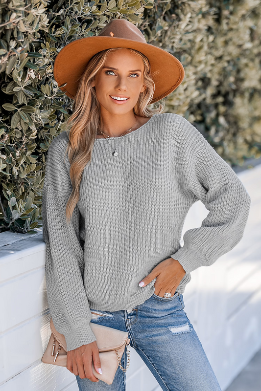 Cupshe Gray Chunky Knit Drop Sleeve Sweater (x2)